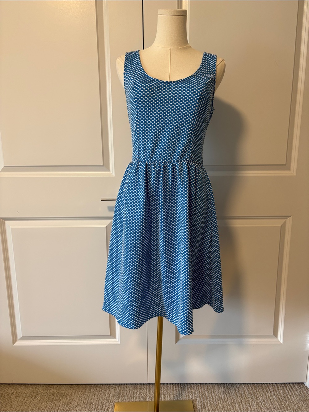 Maeve Blue Polka Dot Sleeveless Fit-and-Flare Dress
